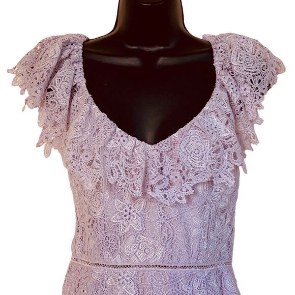 Saylor Adwoa Lilac Lace Overlay Flutter Sleeve Mini Dress Sz S - Picture 7 of 16